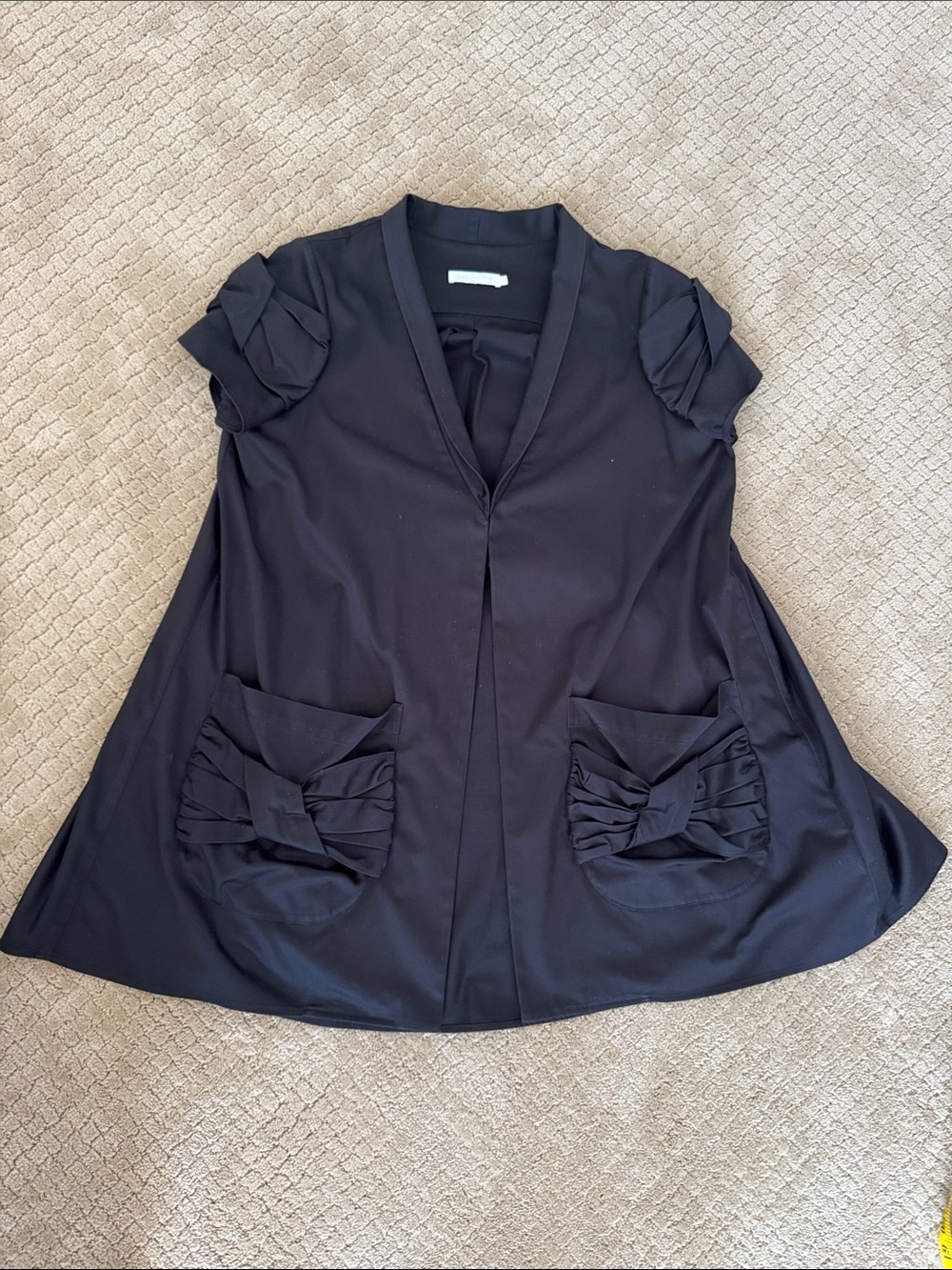 Anne Fontaine Black Ruched Bow Pocket Short Sleeve One Button Jacket - Picture 9 of 10